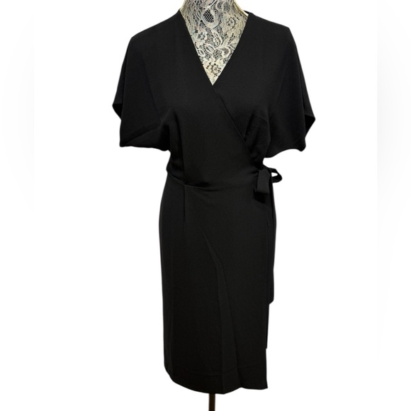 Charles Henry Black Sheath Wrap Dress with Tie Front - Picture 1 of 6
